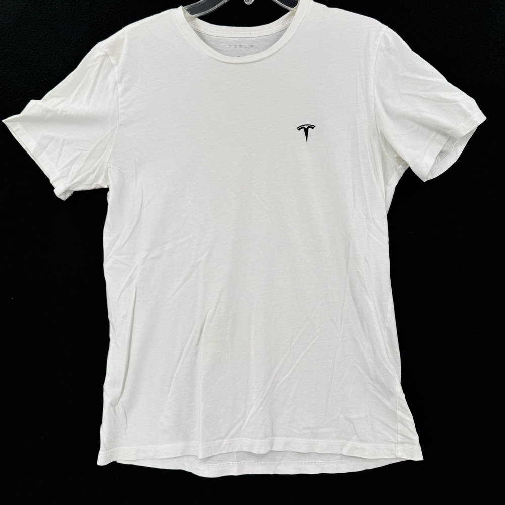 Tesla T-Shirt Mens Medium White Logo Graphic Short Sleeve Cotton Tee